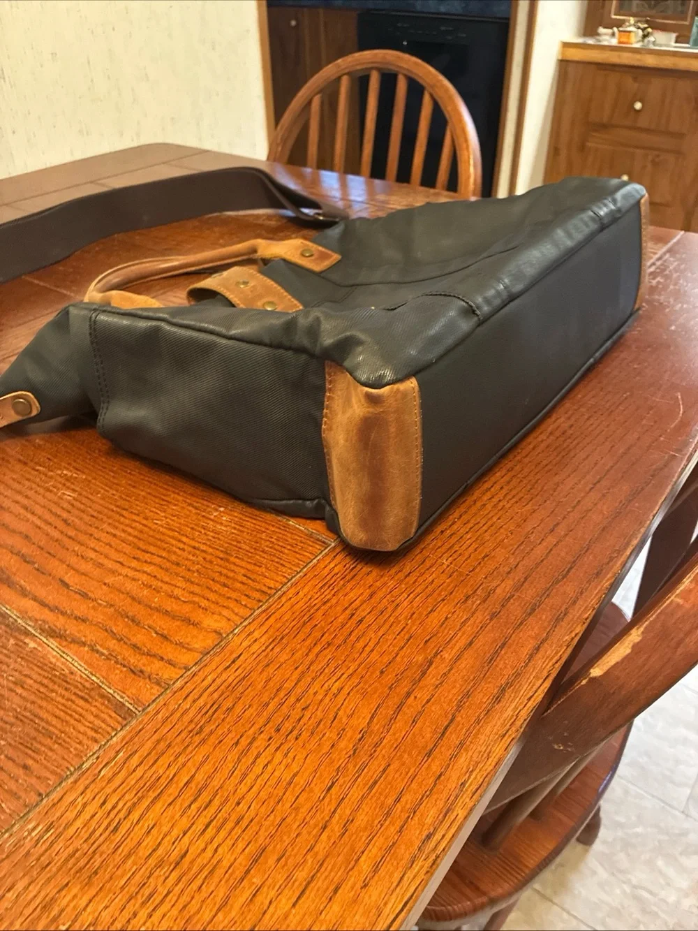 Vaschy Laptop Tote Bag Dark Stone Grey Waxed Canvas/ Leather Detachable Strap